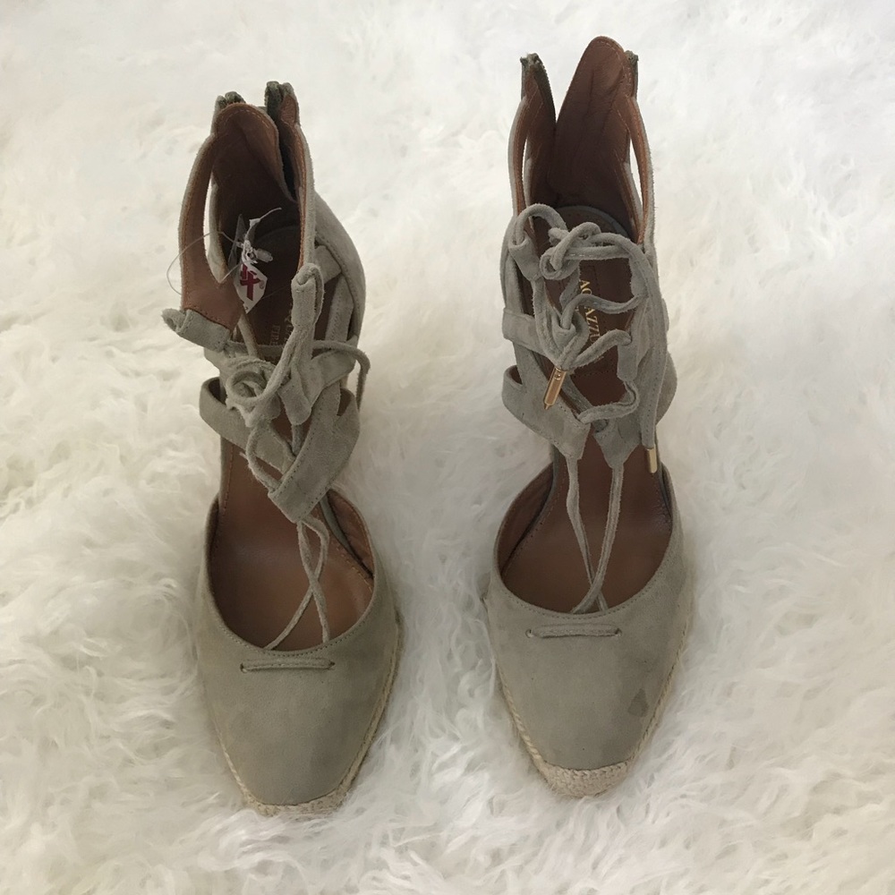 Aquazurra Suede Taupe  Belgravia Wedge Espadrille - Picture 2 of 8